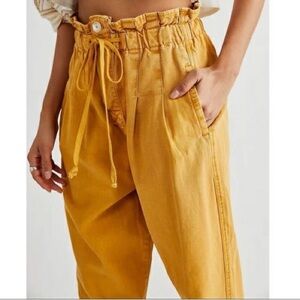 Free People Corduroy Yellow Paperbag Waist Pants Size Large